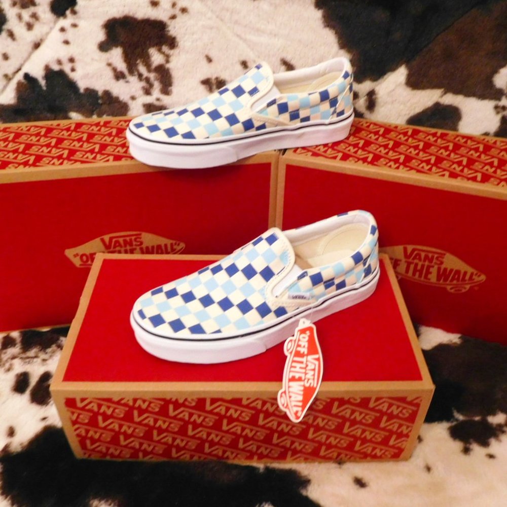 Vans Slip on Blue Light Blue Checkerboard